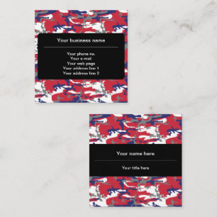 Camouflage, Blue White Red Gray, Military, Army Square Business Card