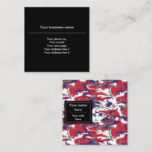 Camouflage, Blue White Red Gray, Military, Army Square Business Card