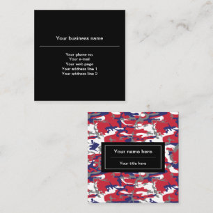 Camouflage, Blue White Red Gray, Military, Army Square Business Card