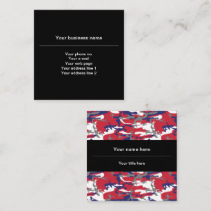 Camouflage, Blue White Red Gray, Military, Army Square Business Card