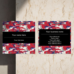 Camouflage, Blue White Red Gray, Military, Army Square Business Card