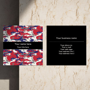 Camouflage, Blue White Red Gray, Military, Army Square Business Card