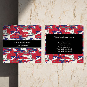 Camouflage, Blue White Red Gray, Military, Army Square Business Card