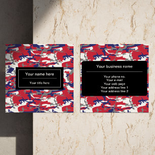 Camouflage, Blue White Red Gray, Military, Army Square Business Card