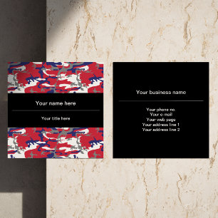 Camouflage, Blue White Red Gray, Military, Army Square Business Card