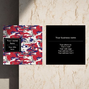 Camouflage, Blue White Red Gray, Military, Army Square Business Card