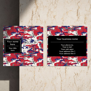 Camouflage, Blue White Red Gray, Military, Army Square Business Card