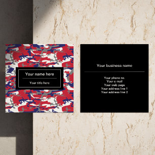Camouflage, Blue White Red Gray, Military, Army Square Business Card