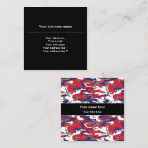 Camouflage, Blue White Red Gray, Military, Army Square Business Card