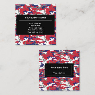Camouflage, Blue White Red Gray, Military, Army Square Business Card