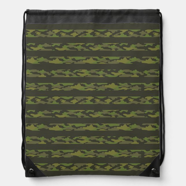 Camouflage × Border Knapsack Drawstring Bag (Front)