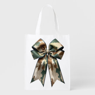 Camouflage Bow Design - Stylish Military-Inspired Grocery Bag