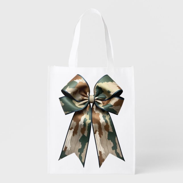 Camouflage Bow Design - Stylish Military-Inspired  Grocery Bag (Front)