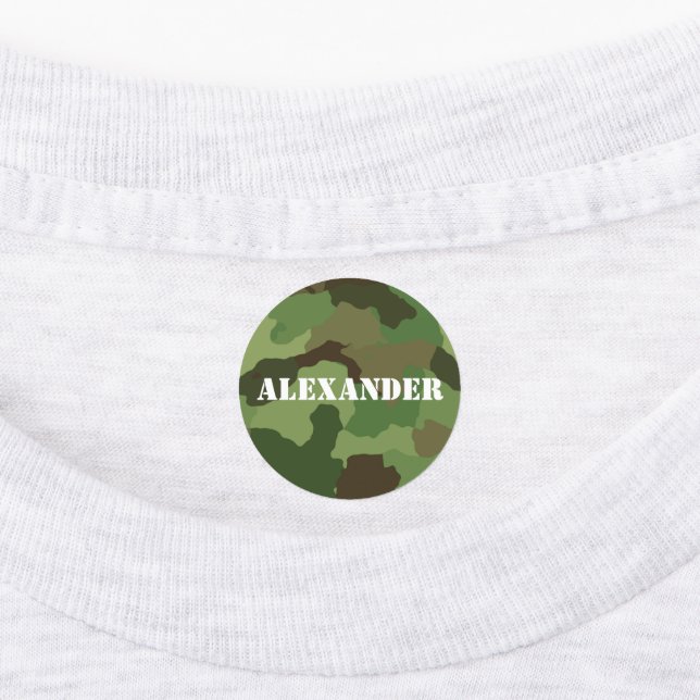 Camouflage Brown and Green White Text for Name Kids' Labels (Affixed)
