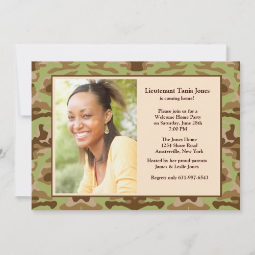 Camouflage Brown Photo Invitation