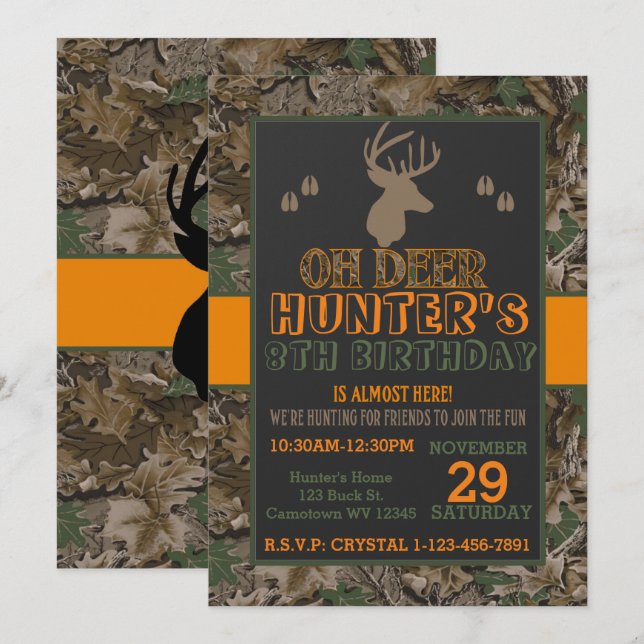 Camouflage Buck Deer Birthday Party Invitation (Front/Back)
