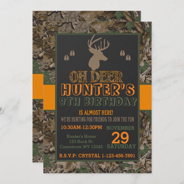 Camouflage Buck Deer Birthday Party Invitation (Front/Back)