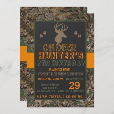 Camouflage Buck Deer Birthday Party Invitation