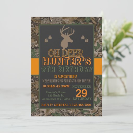 Camouflage Buck Deer Birthday Party Invitation | Zazzle