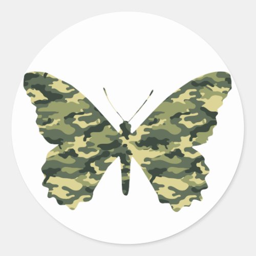 Camouflage Butterfly Silhouette Classic Round Sticker