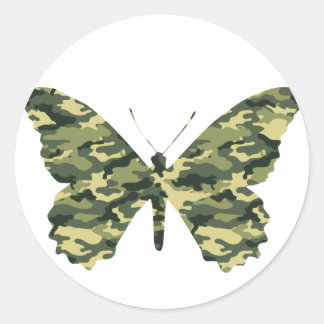 Camouflage Butterfly Silhouette Classic Round Sticker