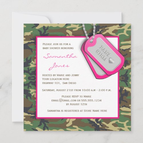 Camouflage  Camo Baby Girl Shower Invite