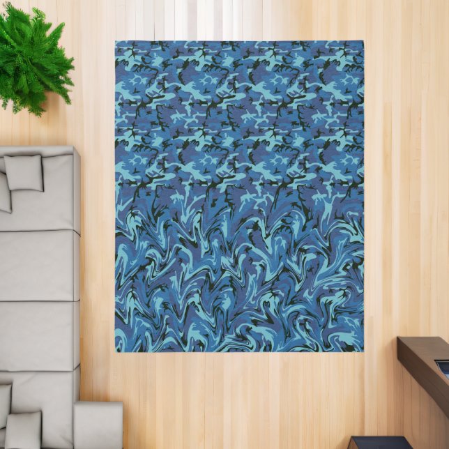 Camouflage Camo Blue Melting Wavy Illusion Effect Rug (Insitu (Indoor 2))