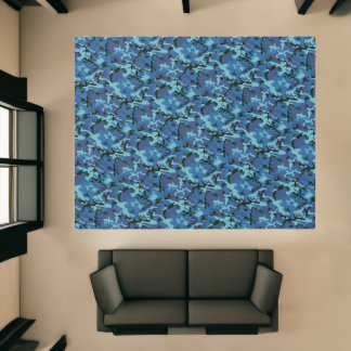 Camouflage Camo Blue Rustic Pattern Area Rug