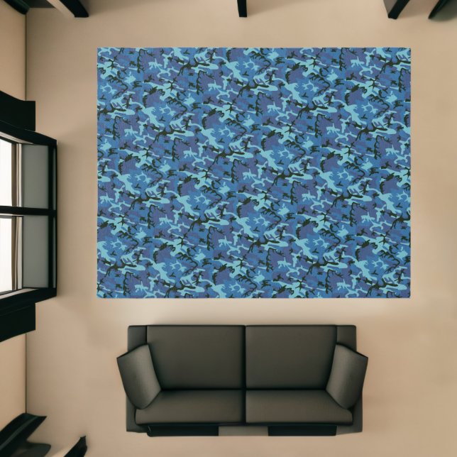 Camouflage Camo Blue Rustic Pattern Area Rug (Insitu (Indoor 1))