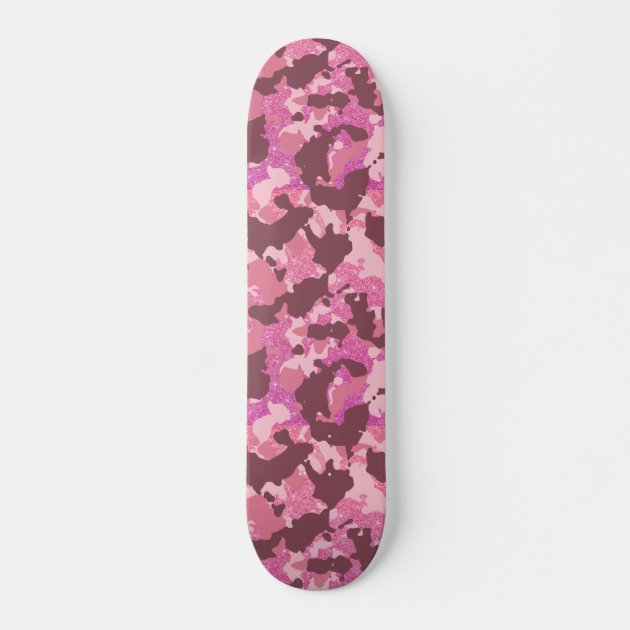 Camouflage Camo Fun Pink Glitter Skateboard | Zazzle