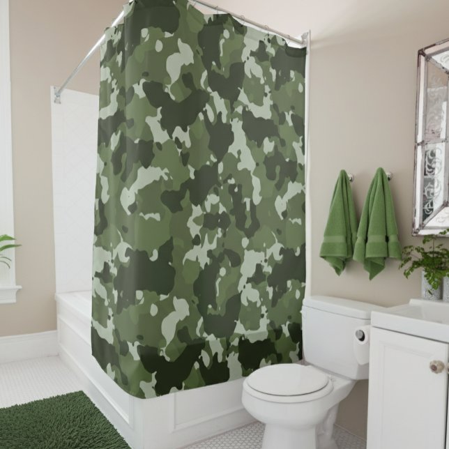 Camouflage Camo Green Army Woodland Shower Curtain (Creator Uploaded)