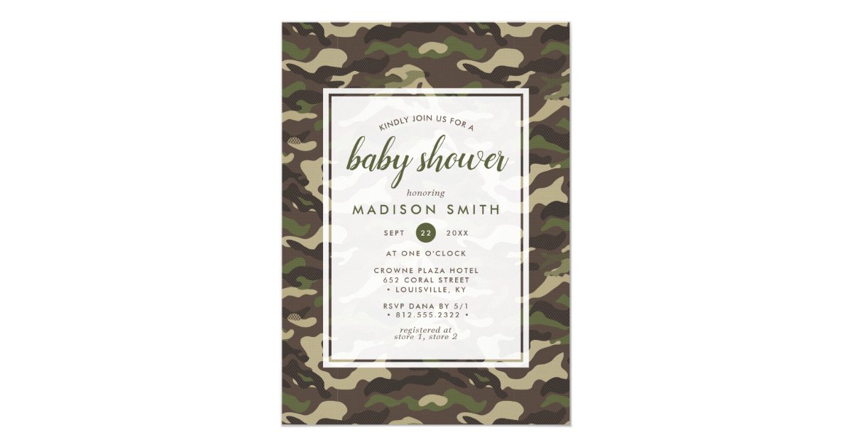 Camouflage Camo Green Baby Boy Shower Invitation Zazzle Com