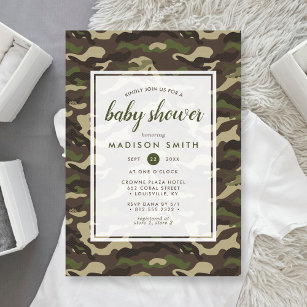 Camouflage Camo Green Baby Boy Shower Invitation