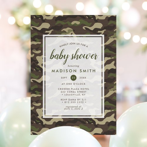 Camouflage Camo Green Boy Baby Shower Invitation