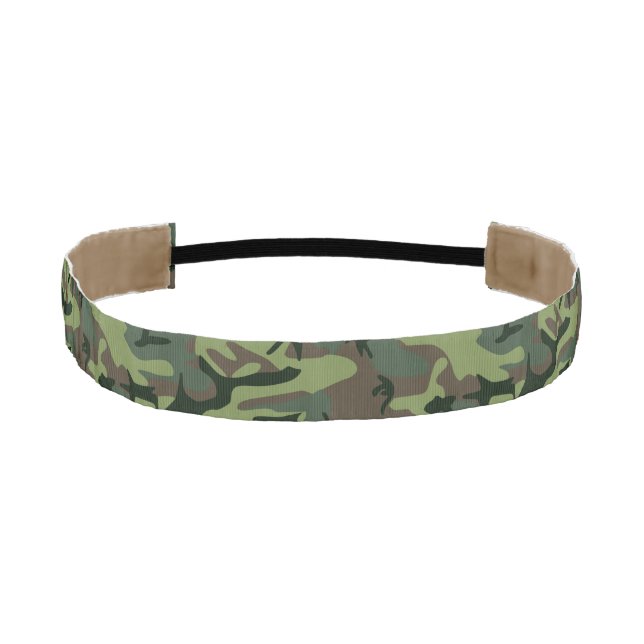 Camouflage Camo Green Brown Pattern Athletic Headband (Front)