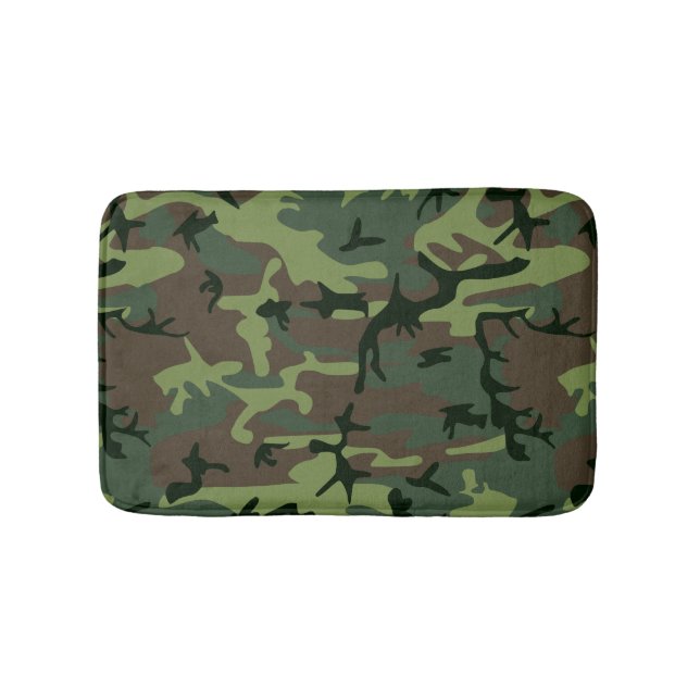 Camouflage Camo Green Brown Pattern Bathroom Mat (Front)