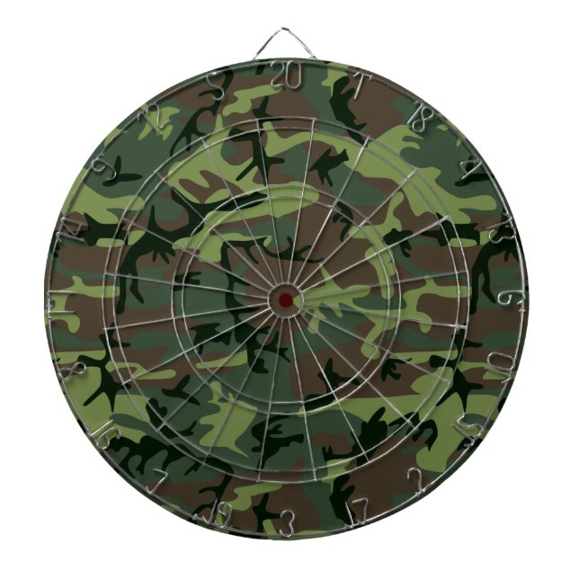 Camouflage Camo Green Brown Pattern Dart Board (Front)