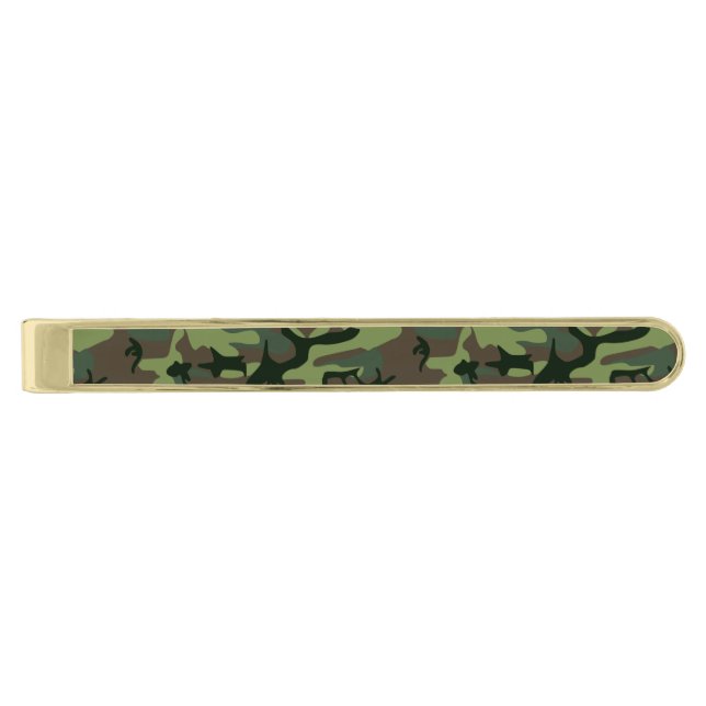 Camouflage Camo Green Brown Pattern Gold Finish Tie Clip (Front)