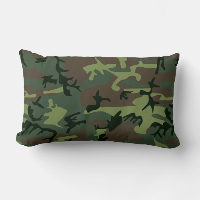 Camouflage Camo Green Brown Pattern Lumbar Pillow (Front)