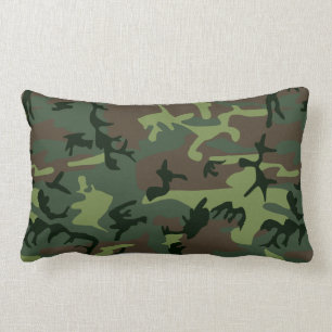 Camouflage Camo Green Brown Pattern Lumbar Pillow