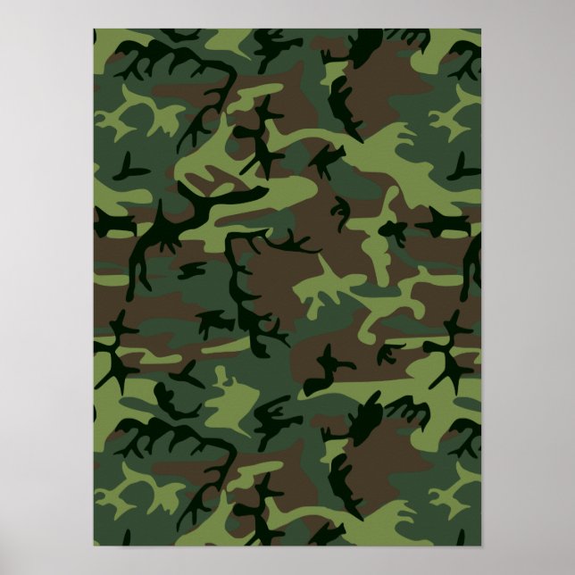 Camouflage Camo Green Brown Pattern Poster (Front)