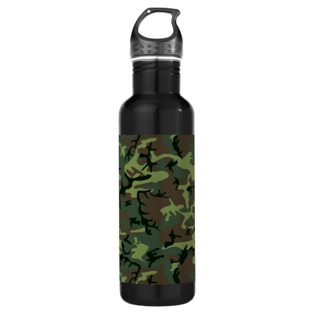 Camouflage Camo Green Brown Pattern Stainless Steel Water Bottle (Front)