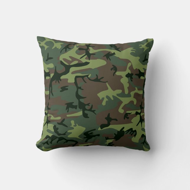 Camouflage Camo Green Brown Pattern Throw Pillow (Front)