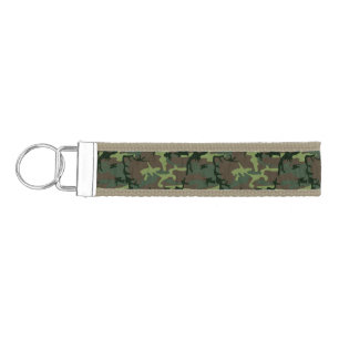Camouflage Camo Green Brown Pattern Wrist Keychain
