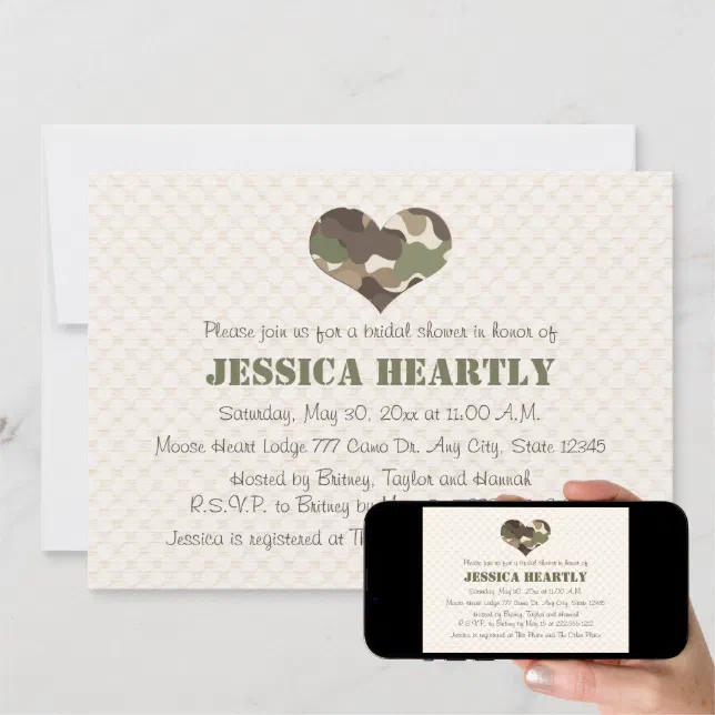 Camouflage Camo Heart Bridal Shower Invitations Zazzle
