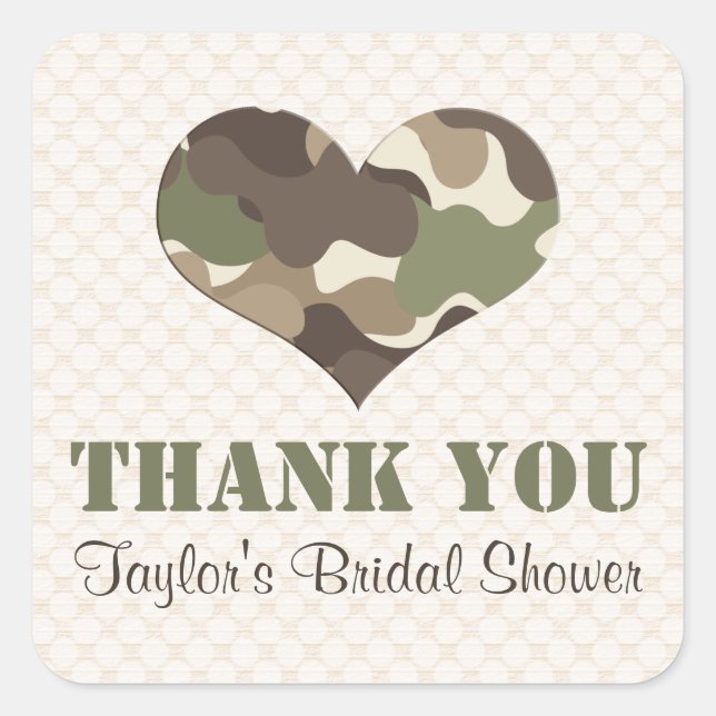 Camouflage Camo Heart Thank You Sticker Label (Front)