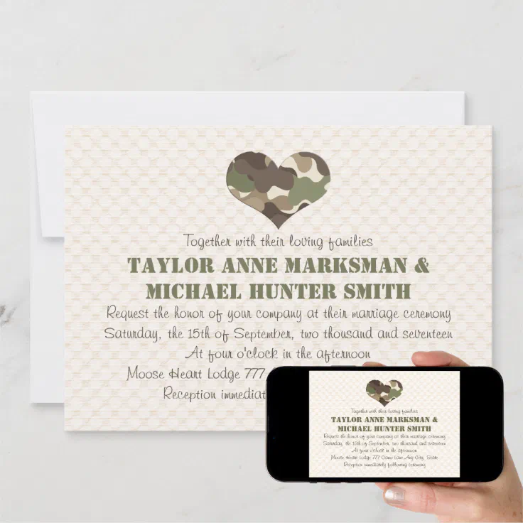 Camouflage Camo Heart Wedding Invitations Zazzle