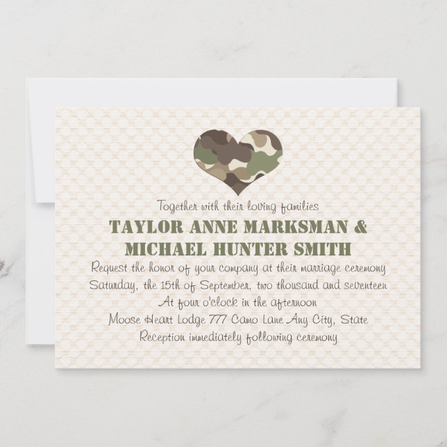 Camouflage Camo Heart Wedding Invitations (Front)