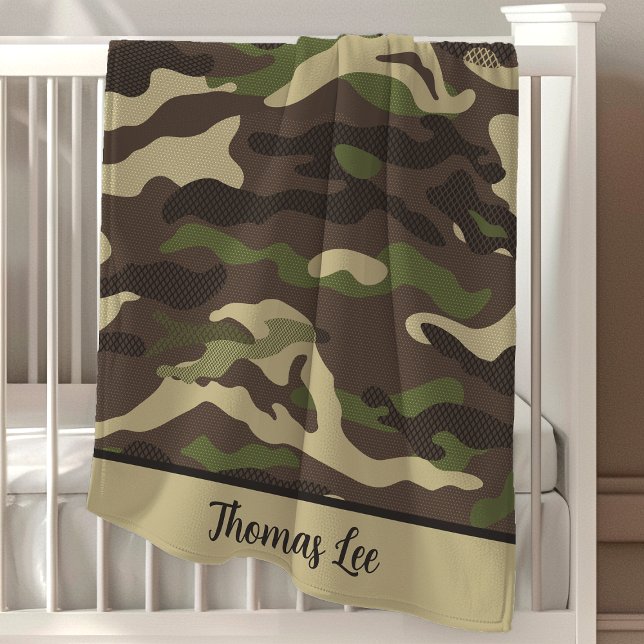 Camouflage Camo Hunting Buddy Personalized Name Baby Blanket (Creator Uploaded)