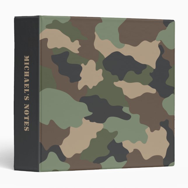 Camouflage Camo Military Khaki Green Tan Black 3 Ring Binder (Front/Spine)